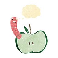 cartoon apple with worm thought bubble N4