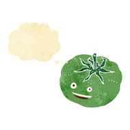 cartoon green tomato with thought bubble
