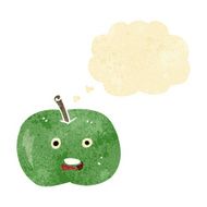 cartoon shiny apple with thought bubble