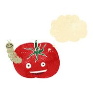 cartoon tomato with bug thought bubble