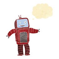 cartoon funny robot with thought bubble