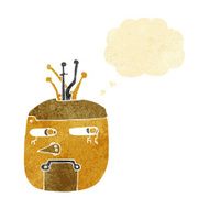 cartoon gold robot head with thought bubble N2