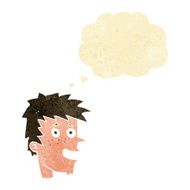 cartoon happy boy face with thought bubble N6