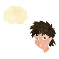 cartoon curious girl with thought bubble N2