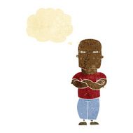 cartoon tough guy with thought bubble