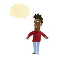 cartoon worried man with thought bubble