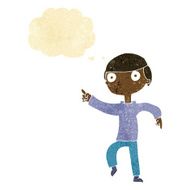 cartoon boy pointing with thought bubble