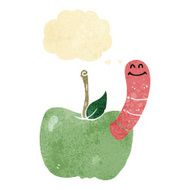 cartoon apple with worm thought bubble N6