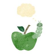 cartoon apple with bug thought bubble N4