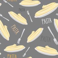 Pasta Seamless pattern Dish with noodles and fork Vector illus