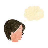 cartoon female face with narrowed eyes thought bubble N2