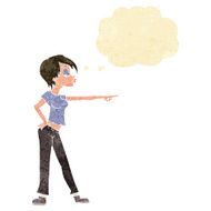 cartoon hip woman pointing with thought bubble N2