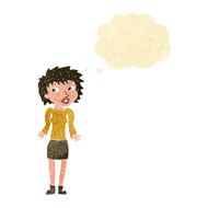 cartoon woman shrugging shoulders with thought bubble N32
