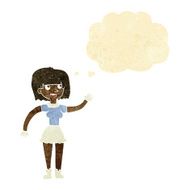cartoon girl waving with thought bubble N3