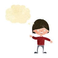 cartoon waving boy with thought bubble N2