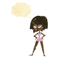 cartoon angry woman in dress with thought bubble