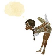 cartoon viking girl bowing with thought bubble