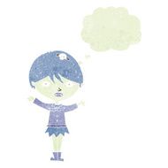 cartoon waving vampire girl with thought bubble N3