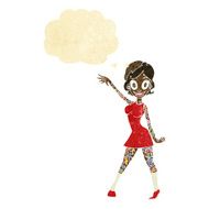cartoon woman with tattoos thought bubble