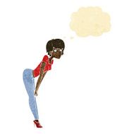 cartoon woman looking at something with thought bubble