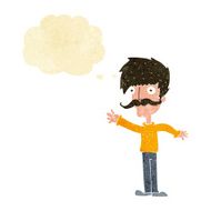 cartoon waving mustache man with thought bubble N2