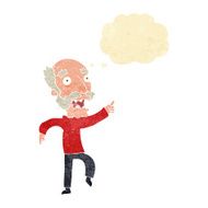 cartoon frightened old man with thought bubble N8