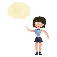 cartoon girl waving with thought bubble N4