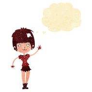 cartoon waving vampire girl with thought bubble N4