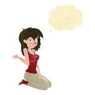 cartoon pretty girl waving with thought bubble N3