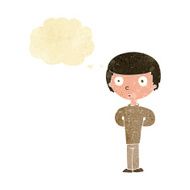 cartoon curious boy with thought bubble N5