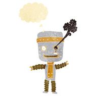 cartoon funny gold robot with thought bubble