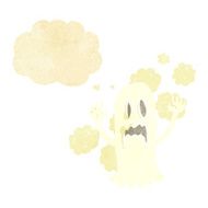 cartoon spooky ghost with thought bubble