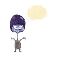 cartoon space alien with thought bubble N3