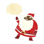 funny waving santa claus cartoon with thought bubble