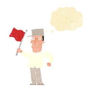 cartoon man waving flag with thought bubble N2