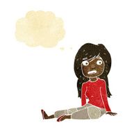 cartoon girl sitting on floor with thought bubble