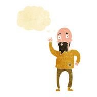 cartoon bearded man waving with thought bubble