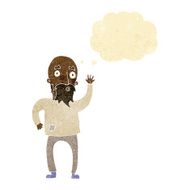 cartoon bearded man waving with thought bubble N2