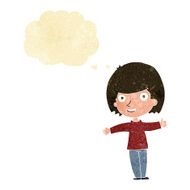 cartoon happy woman with thought bubble N20