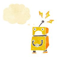 cartoon little robot with thought bubble