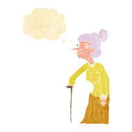 cartoon old woman with thought bubble