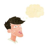 cartoon male model guy with thought bubble