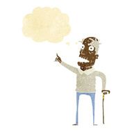 cartoon old man with walking stick thought bubble