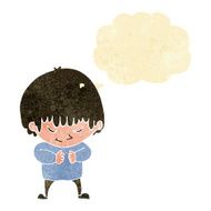 cartoon shy boy with thought bubble