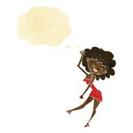 cartoon dancing woman with thought bubble N4