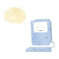 cartoon old computer with thought bubble