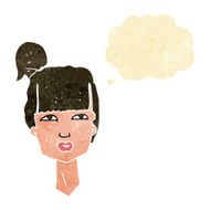 cartoon female head with thought bubble