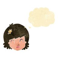 cartoon happy female face with thought bubble N17