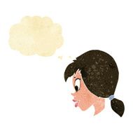 cartoon pretty female face with thought bubble N11