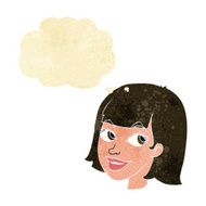 cartoon happy female face with thought bubble N21